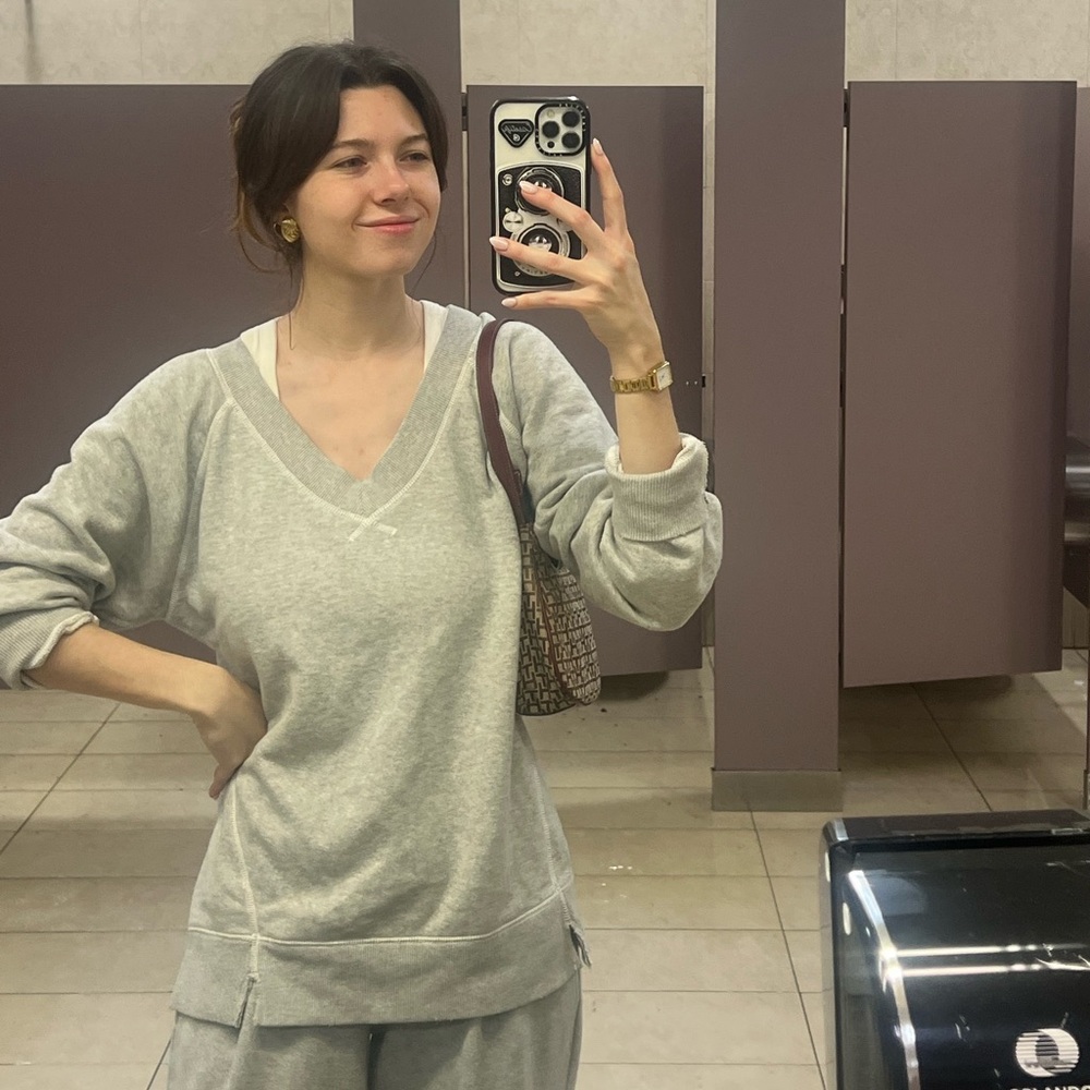 Aerie Light Gray V-Neck Sweatshirt